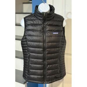 Women's Size Medium Patagonia Goose Down Sweater Black Puffer Vest Full Zip